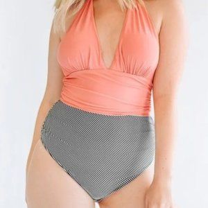 Cupshe Keeping You Accompanied Striped Halter One Piece Swimsuit